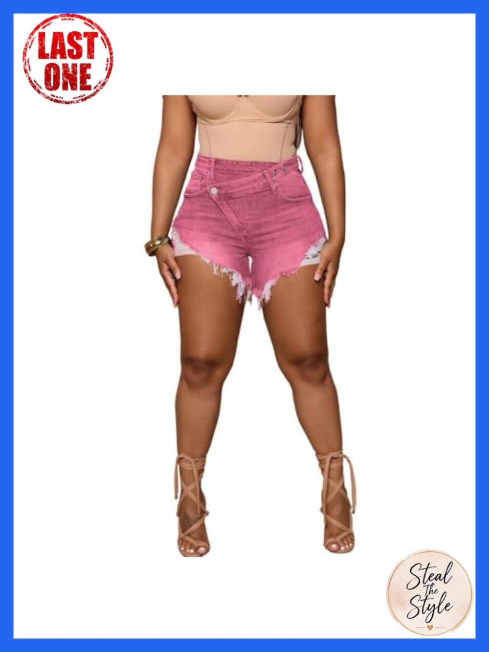 High Waisted Ripped Hem Jean Shorts 5 Pocket Summer Denim Cut Off